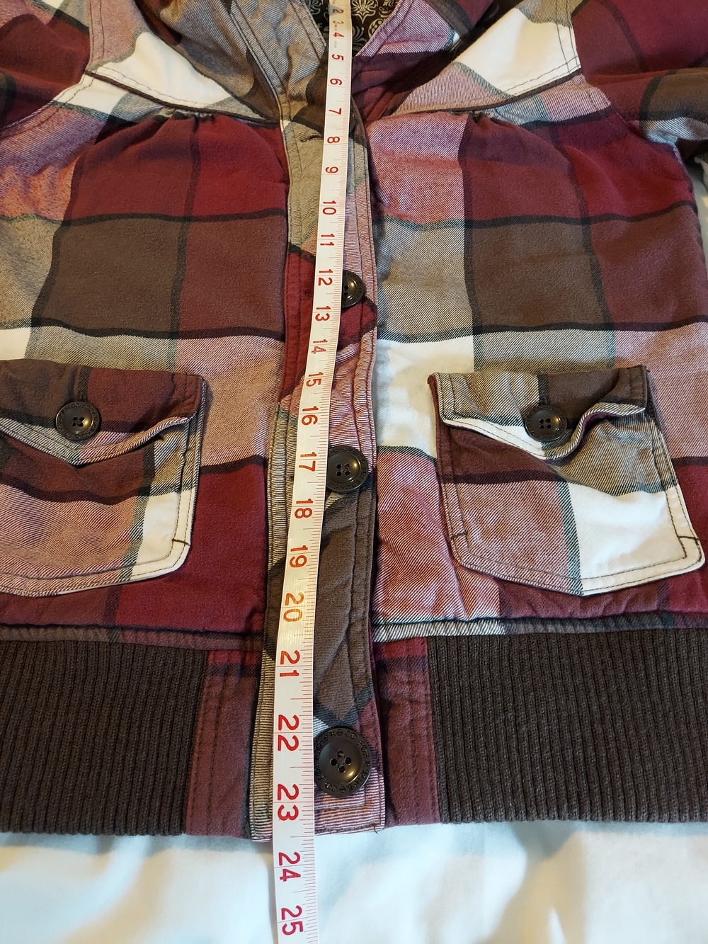 Fox Riders Company Plaid Patchwork Bomber Jacket with Hood Cozy Fall L - Picture 6 of 8